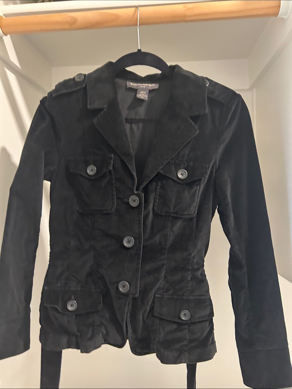Banana Republic Black Velvet Military-Style Blazer